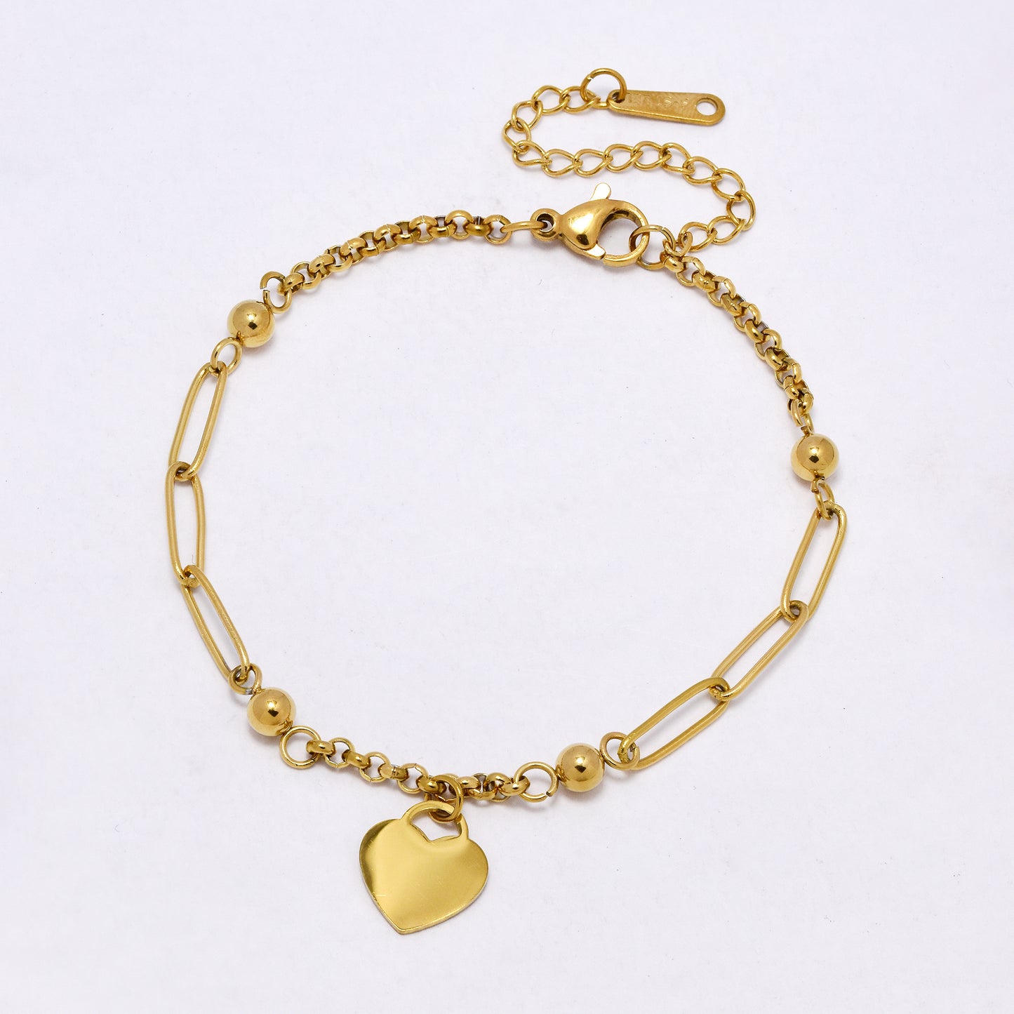 SSYB7164 - Steel 17.5cm + 4cm x 3.5mm multi link heart bracelet