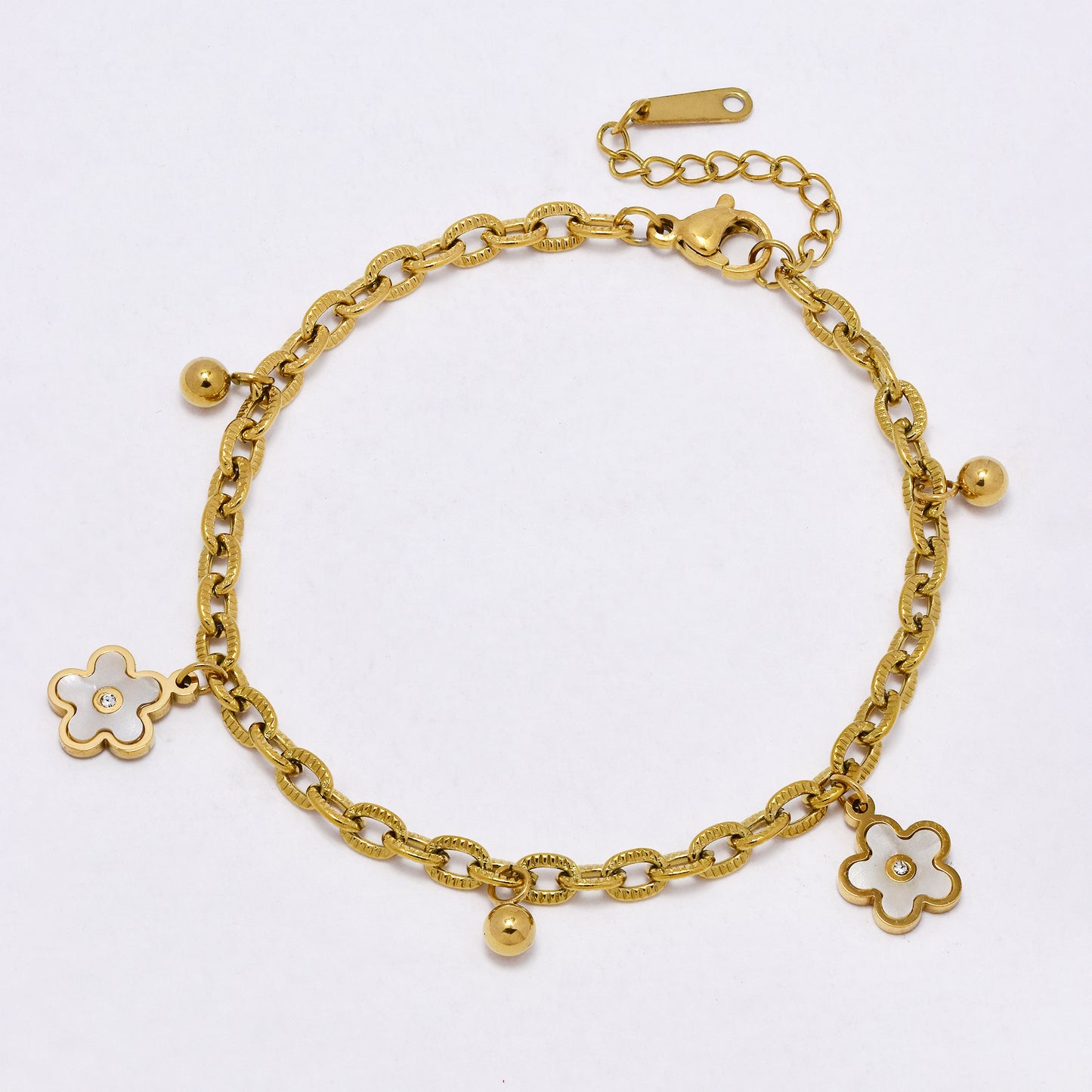 SSYB7172 - Steel 18cm + 3cm x 4mm CZ flower bracelet