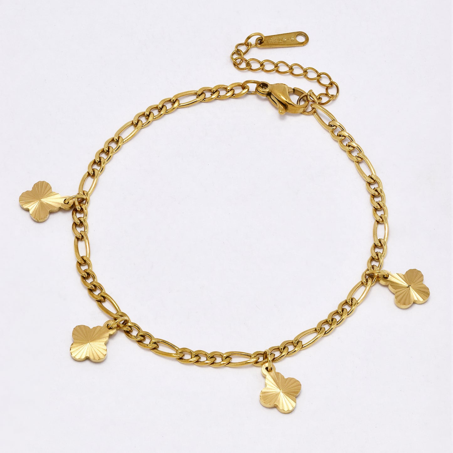 SSYB7179 - Steel 20.5cm x 3mm four-leaf clover figaro bracelet