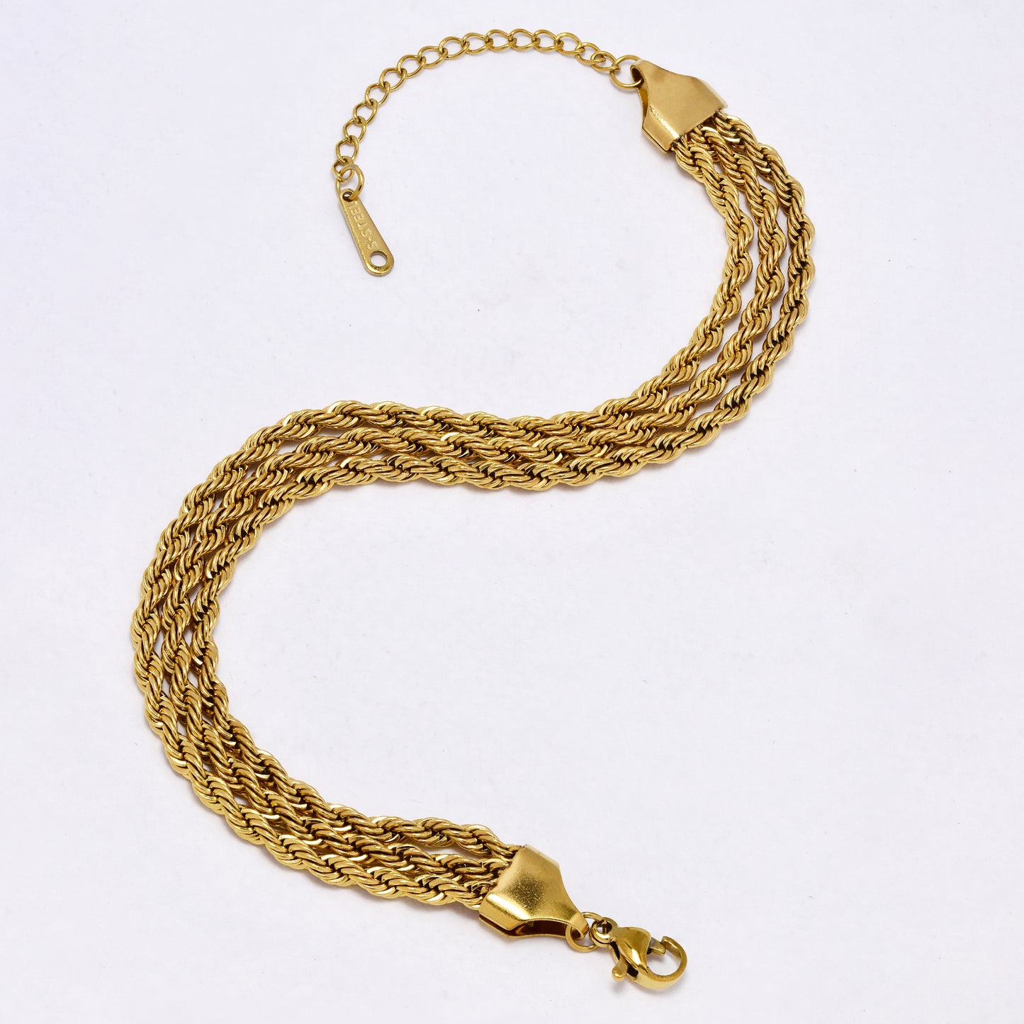 SSYB7182 - Steel 18cm + 3cm x 3mm 3-Strand rope chain bracelet