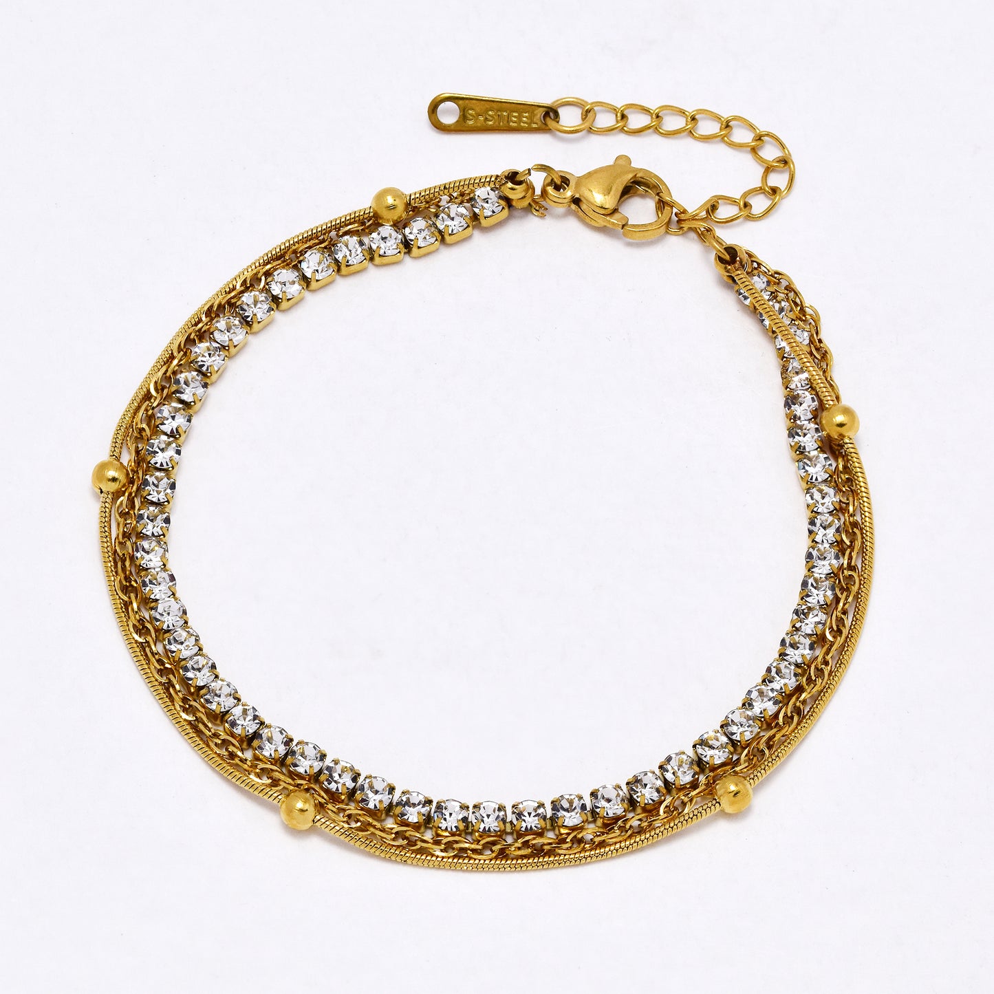 SSYB7183 - Steel 17.5cm + 3cm layered tennis bracelet