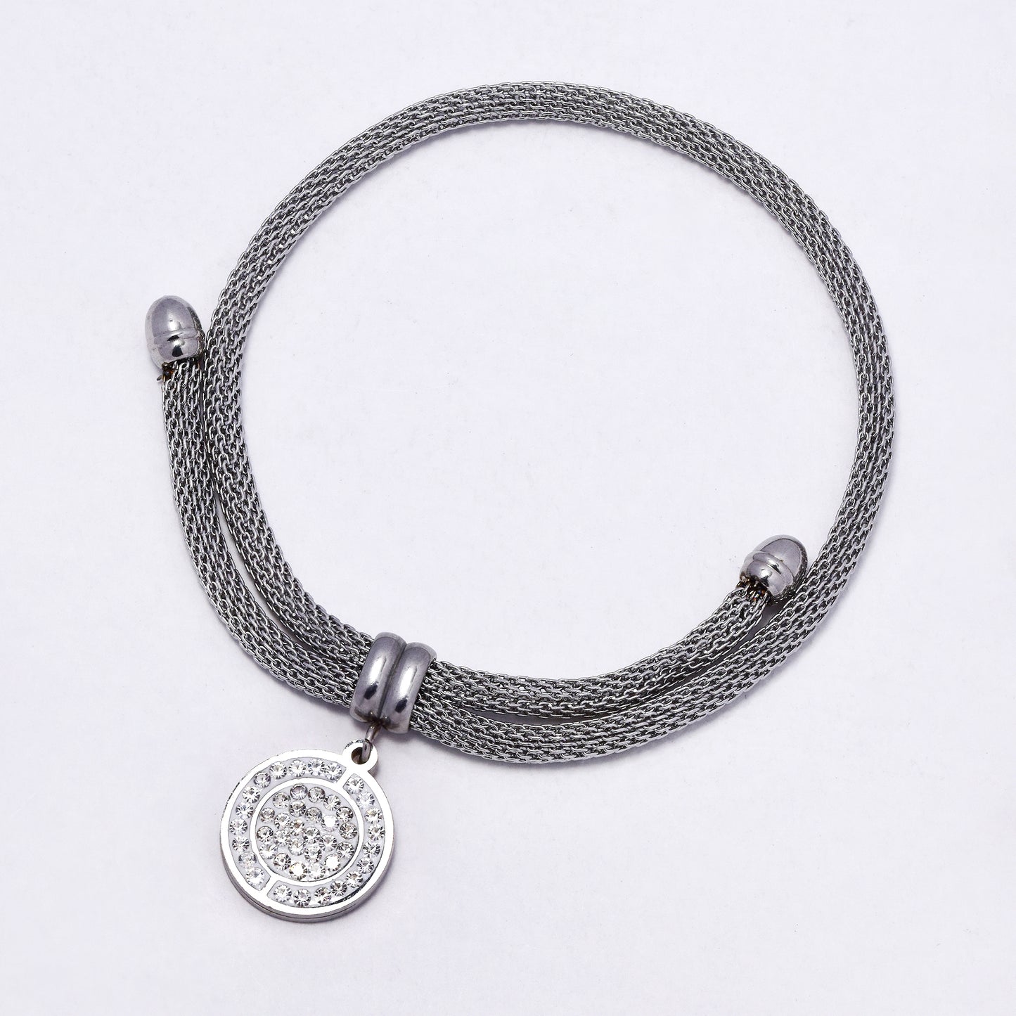 SSYB7211 - Steel 3mm wide pull-through mesh bracelet with CZ disk