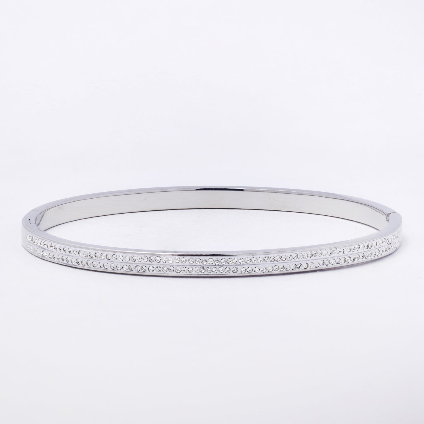 SSYB7246 - Steel 61mm x 50mm x 4mm CZ hinged bangle