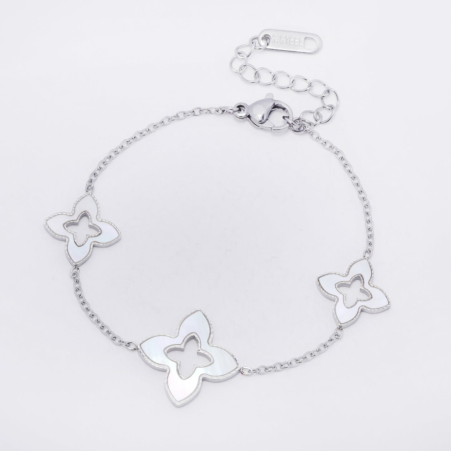 SSYB7282 - Steel 15cm + 4cm flower bracelet