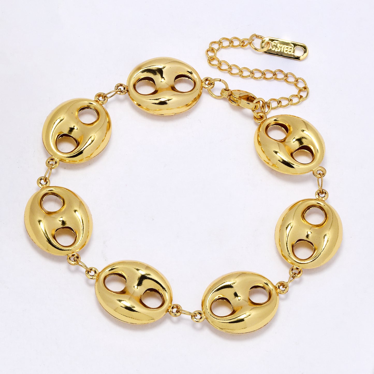 SSYB7302 - Steel 19cm + 5 cm x 15mm hollow chunky gucci link bracelet