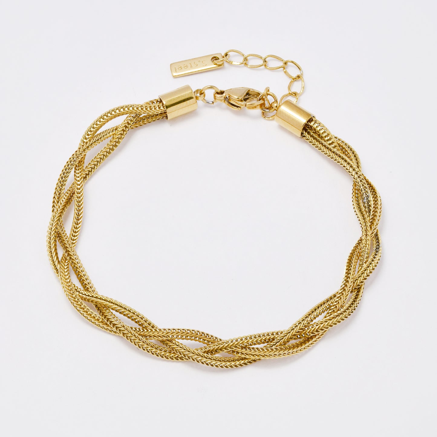 SSYB7354 - Steel 17cm + 3 cm x 5mm 3-strand plaited box chain bracelet