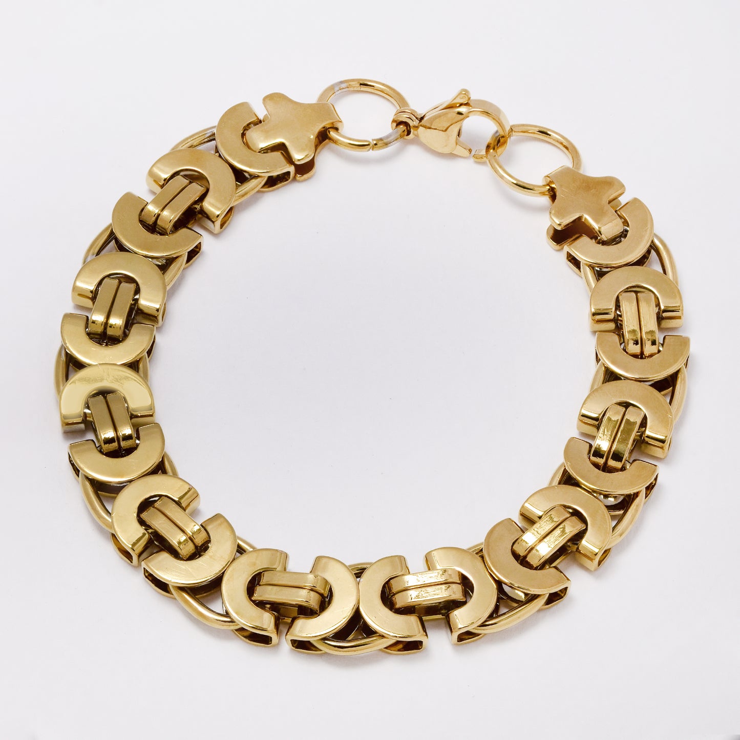 SSYB7380 - Steel 21cm x 11mm statement byzantine bracelet
