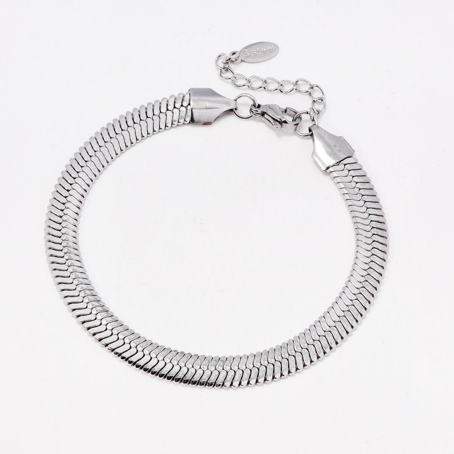 SSYB7789 - Steel 18cm + 3cm x 6mm herringbone bracelet
