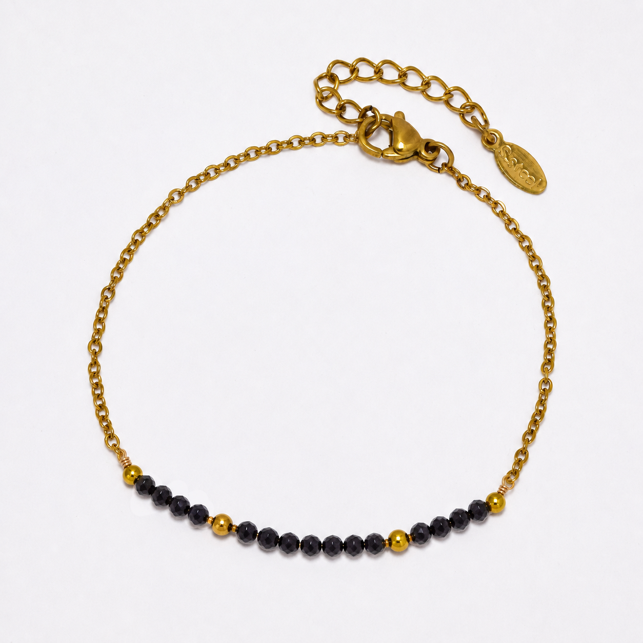 SSYB7790 - Steel 17cm + 3cm faceted glass bead midsection bracelet