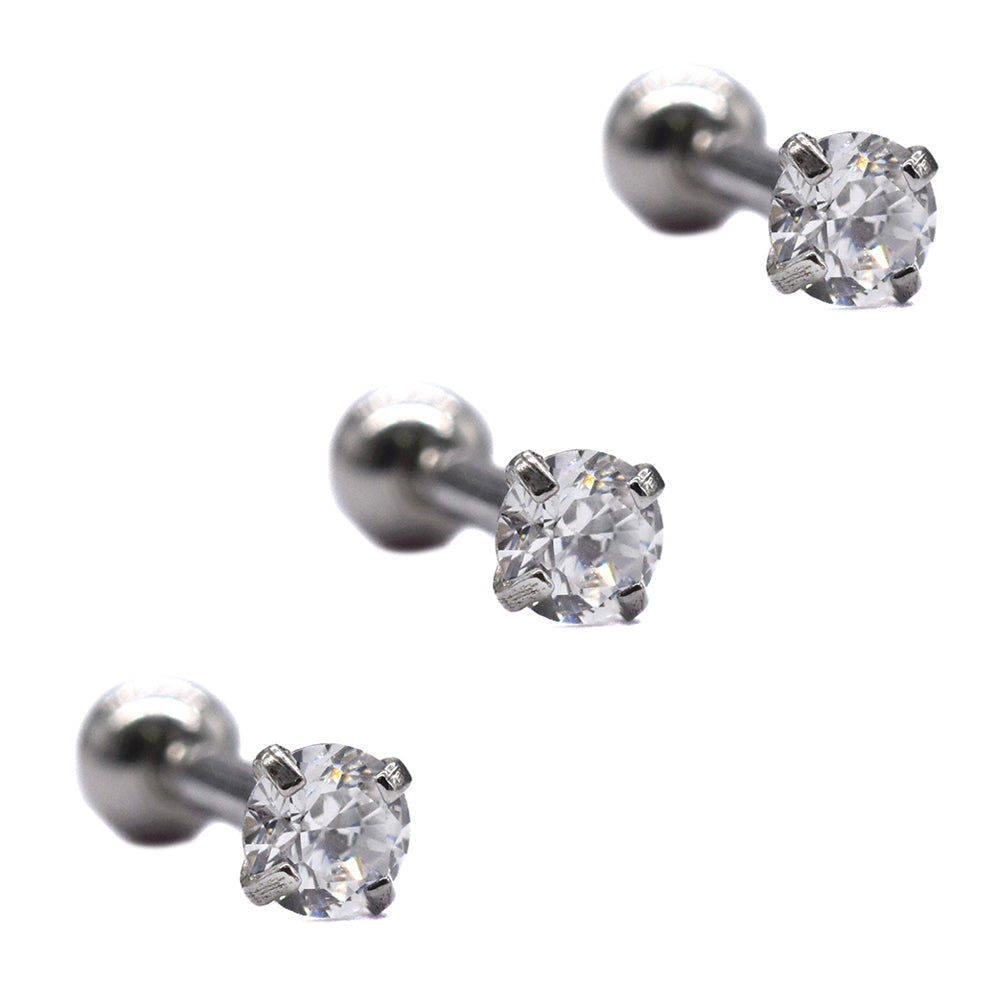 3 Pack Stainless steel 3mm cubic zirconia ear piercing - SSYBJ1820