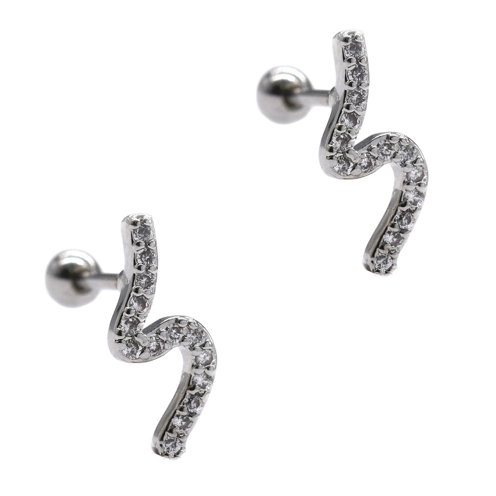 2 Pack Stainless steel S curved cartilage stud piercing set with cubic zirconia - SSYBJ1821