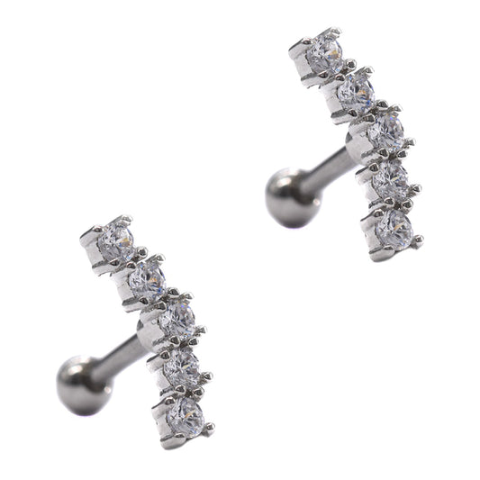 2 Pack Stainless steel curved cartilage stud earring set with cubic zirconia