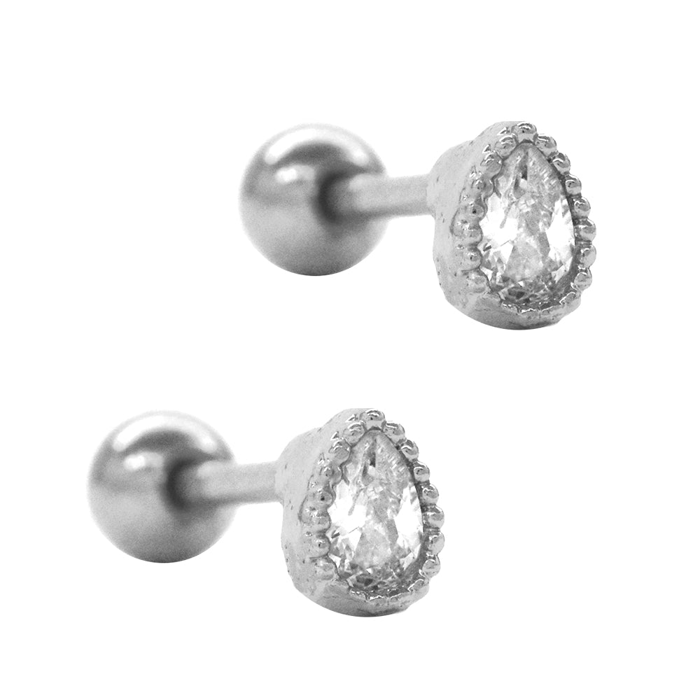 2 Pack Stainless steel teardrop cartilage piercing set with cubic zirconia