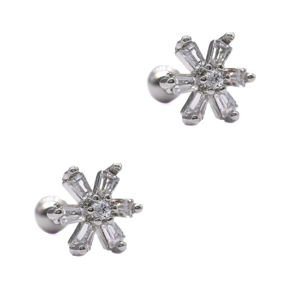 2 Pack Stainless steel 6 petal flower cartilage piercing set with cubic zirconia - SSYBJ1825