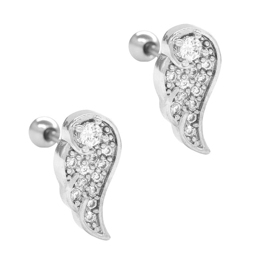 2 Pack Stainless steel wing cartilage stud earring set with cubic zirconia