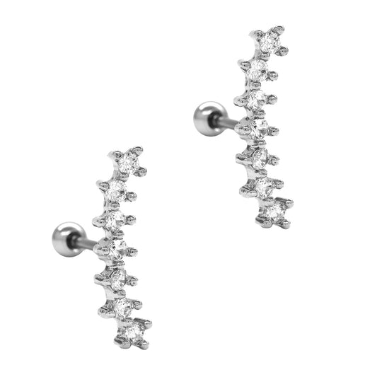 2 Pack Stainless steel curved cartilage stud piercing set with cubic zirconia