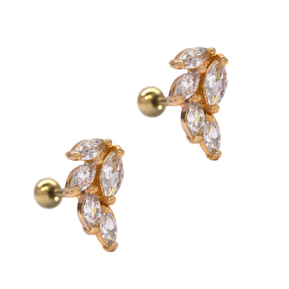 2 Pack Stainless steel leaf cartilage piercing set with cubic zirconia