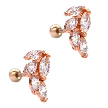 2 Pack Stainless steel leaf cartilage piercing set with cubic zirconia