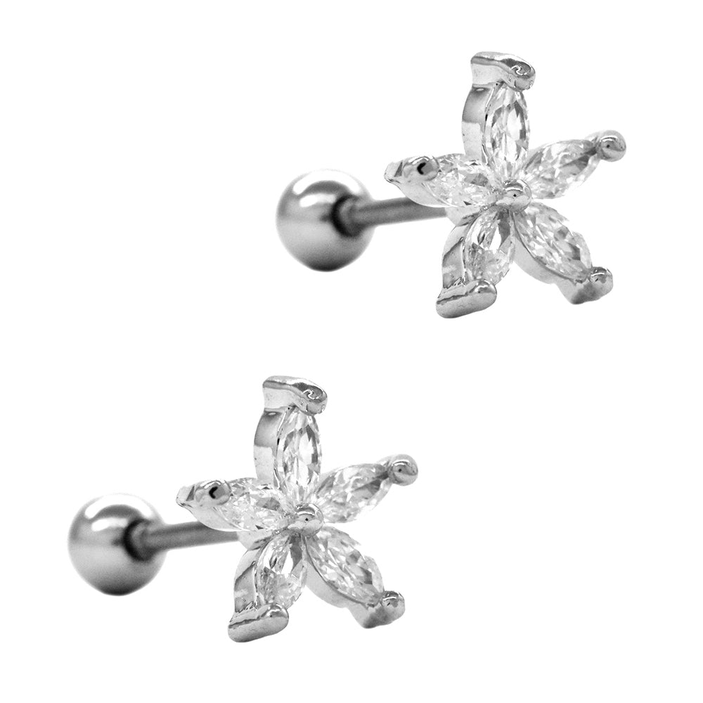 2 Pack Stainless steel cubic zirconia 5 petal flower ear cartilage - SSYBJ1846