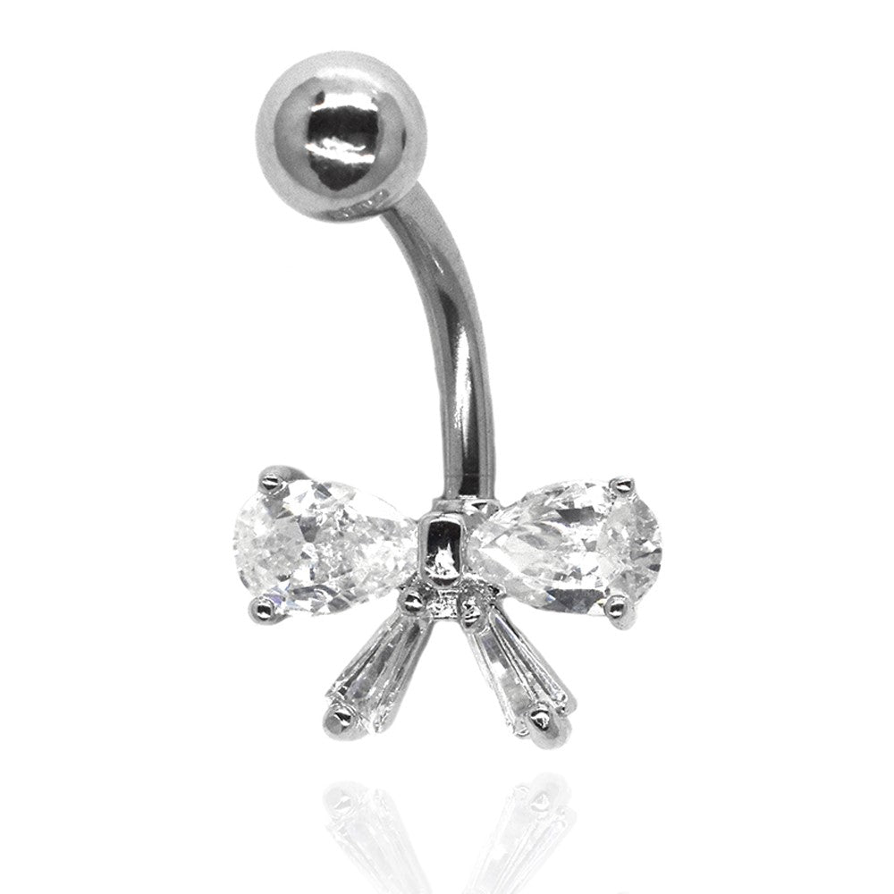 Stainless steel bow cubic zirconia belly ring - SSYBJ2277