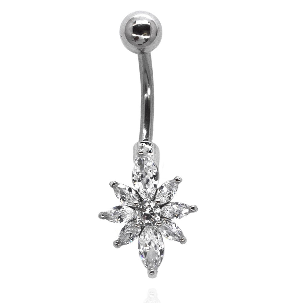 Stainless steel flower shaped belly ring with cubic zirconia - SSYBJ2278