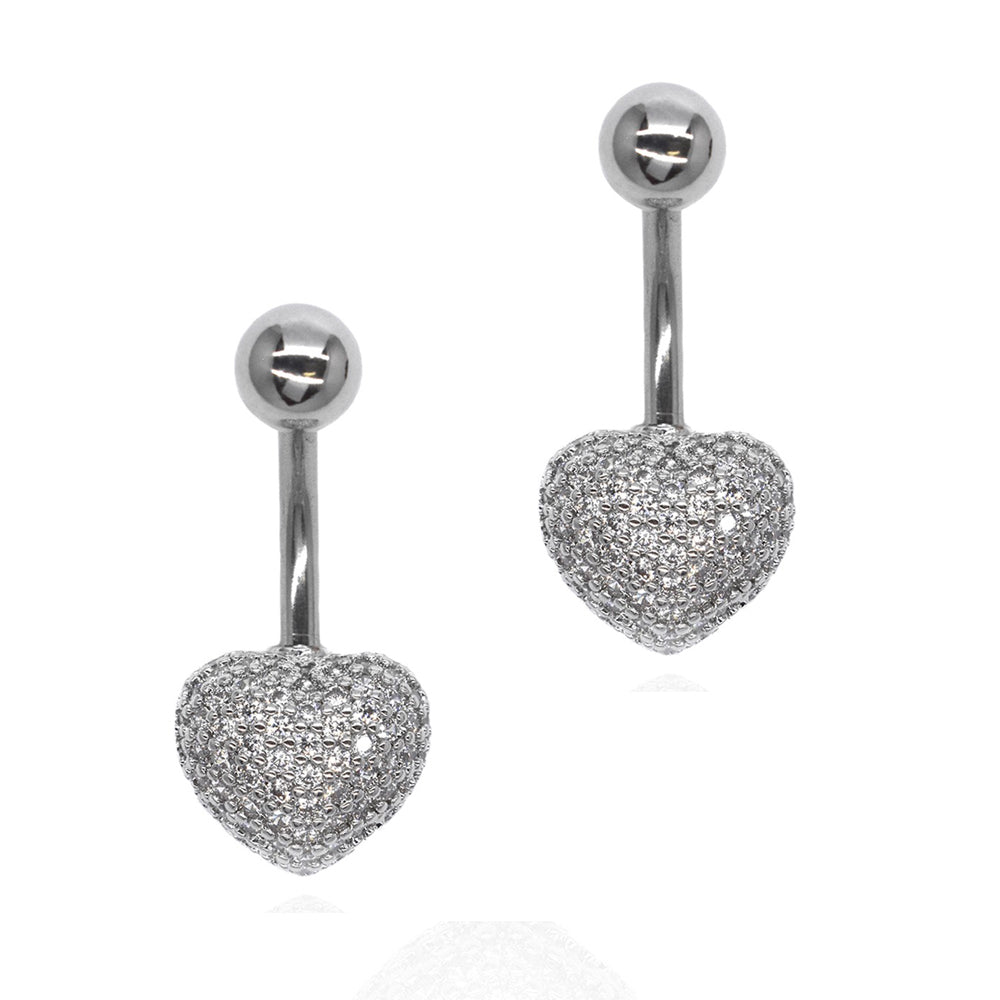 2 pack Stainless steel heart shape belly ring with pave cubic zirconia - SSYBJ2280