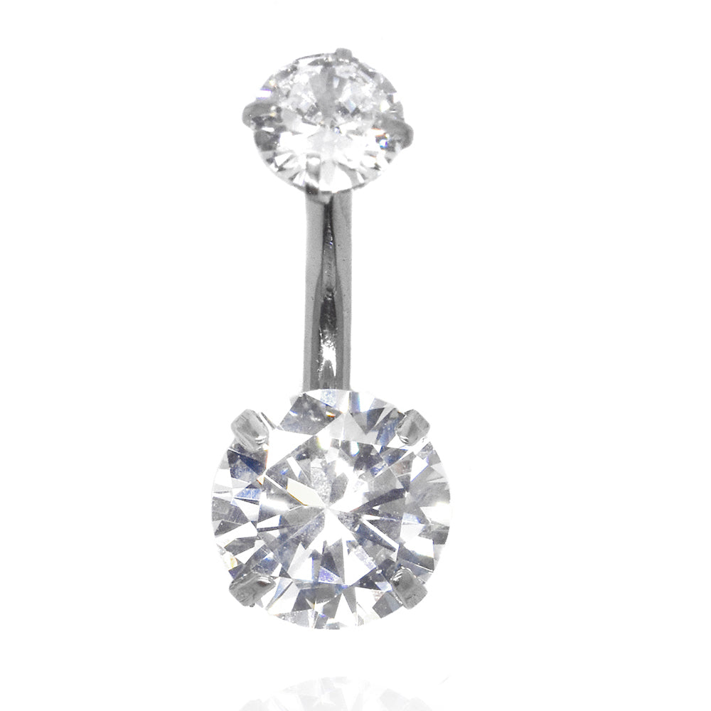 Stainless steel double cubic zirconia belly ring - SSYBJ2281