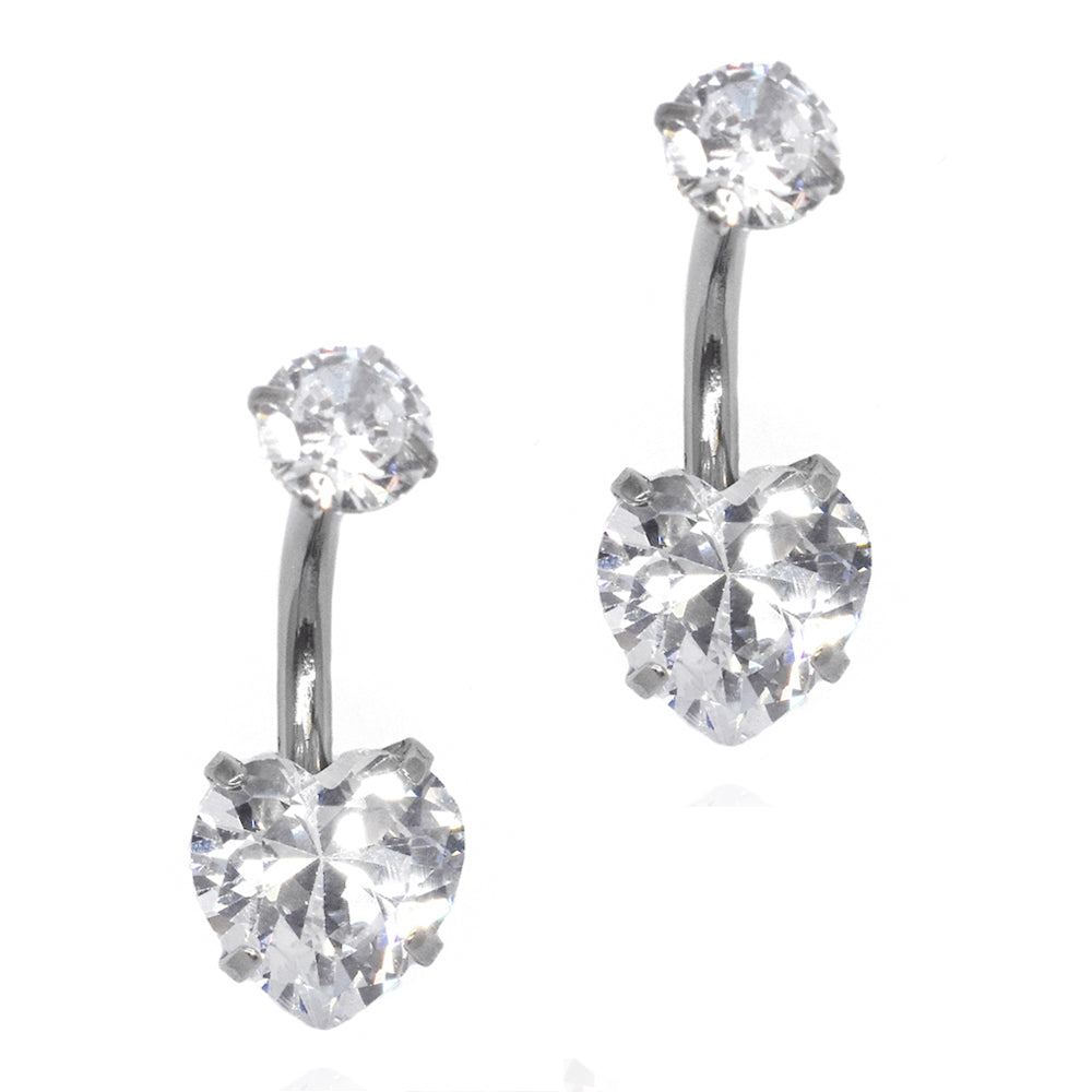 2 Pack Stainless steel heart cubic zirconia belly ring - SSYBJ2283