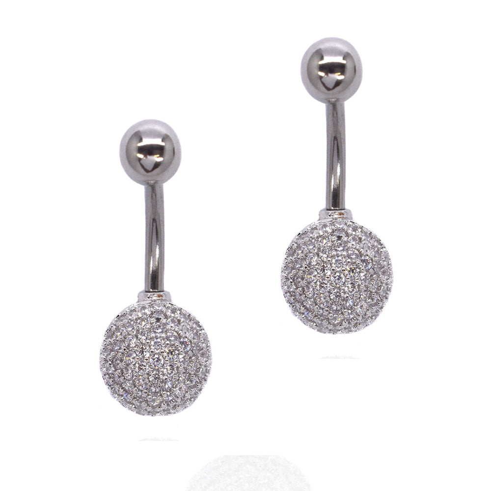 2 Pack Stainless steel belly ring with round pave cubic zirconia - SSYBJ2284
