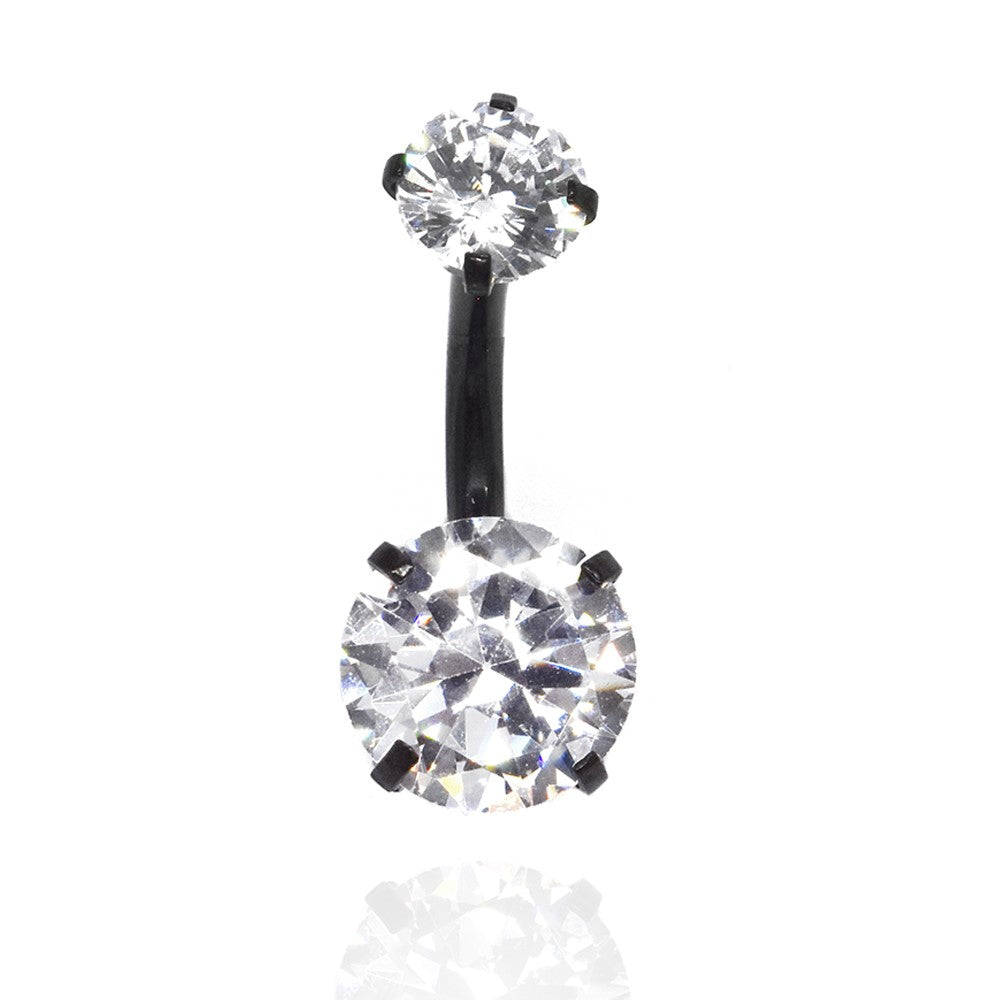 Stainless steel black belly ring with cubic zirconia - SSYBJ2287