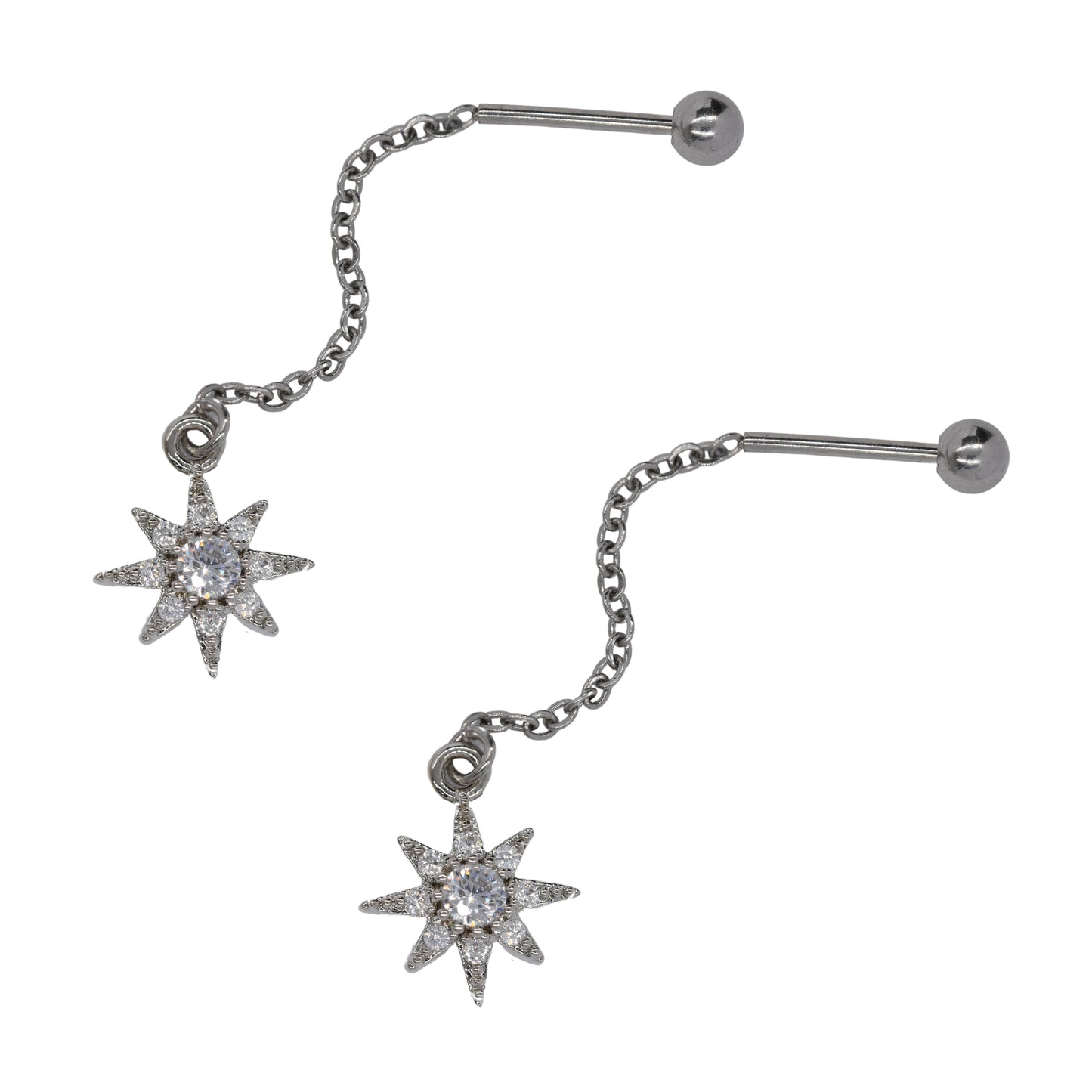 2 pack stainless steel cartilage chain with cubic zirconia star - SSYBJ2299