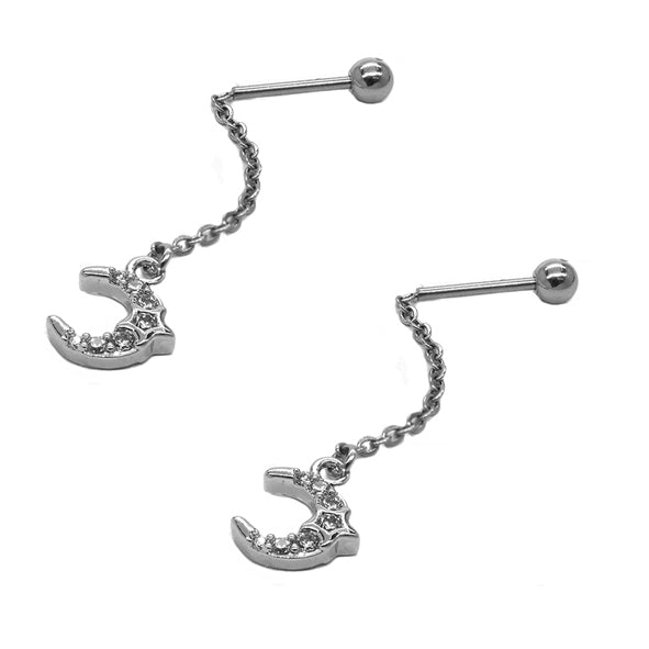 2 Piece stainless steel dangle crescent moon piercing - SSYBJ2300