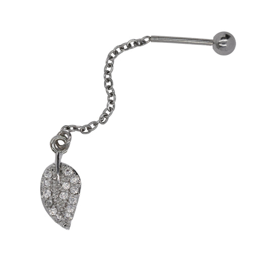 Stainless steel cartilage chain with cubic zirconia leaf