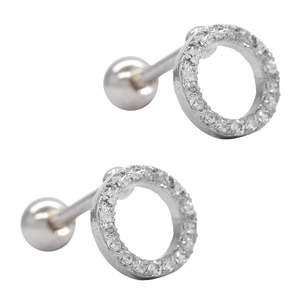 2 Pack Stainless steel cubic zirconia cutout circle cartilage piercing - SSYBJ3361