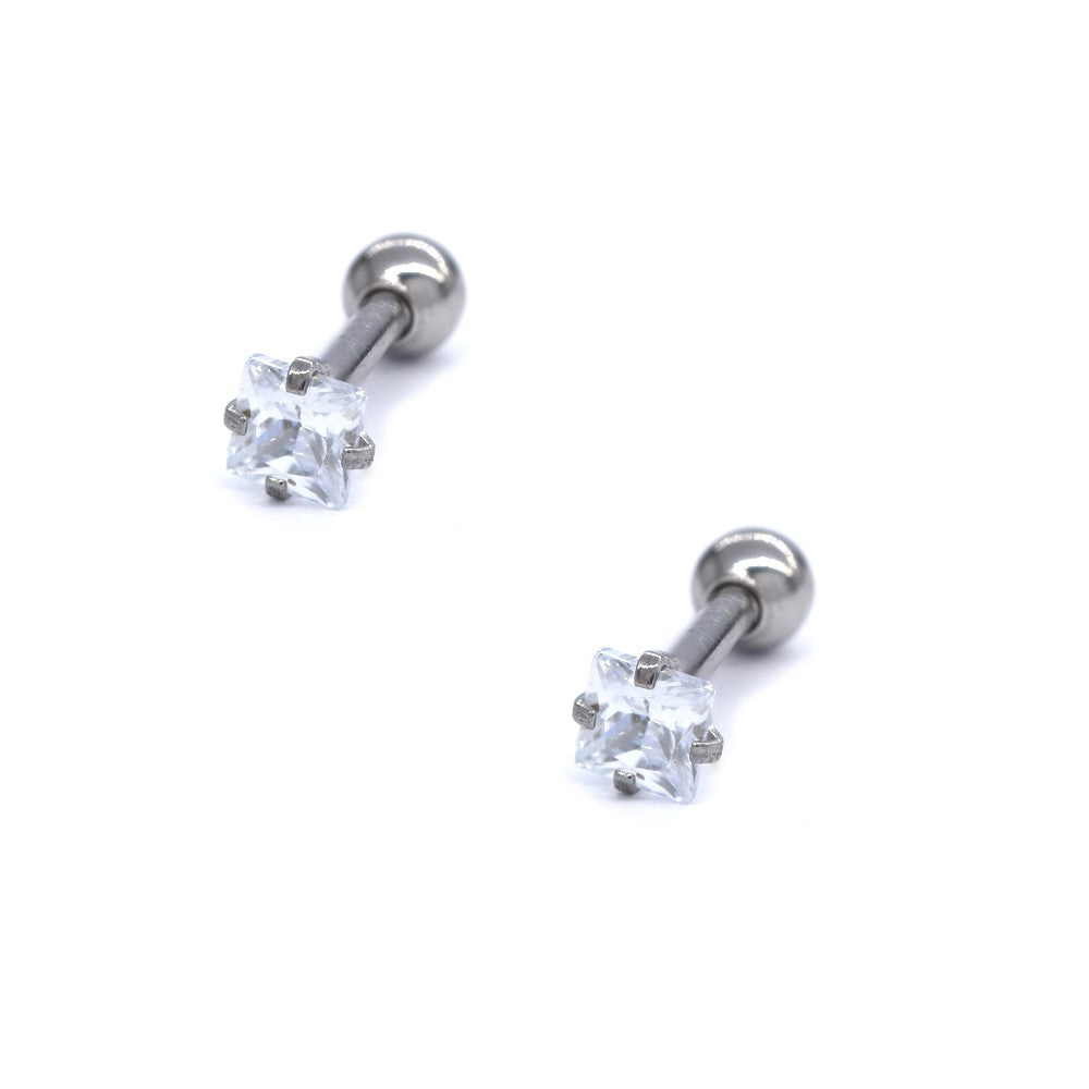 2 Pack cubic zirconia 3mm square Stainless steel ear piercing - SSYBJ4036