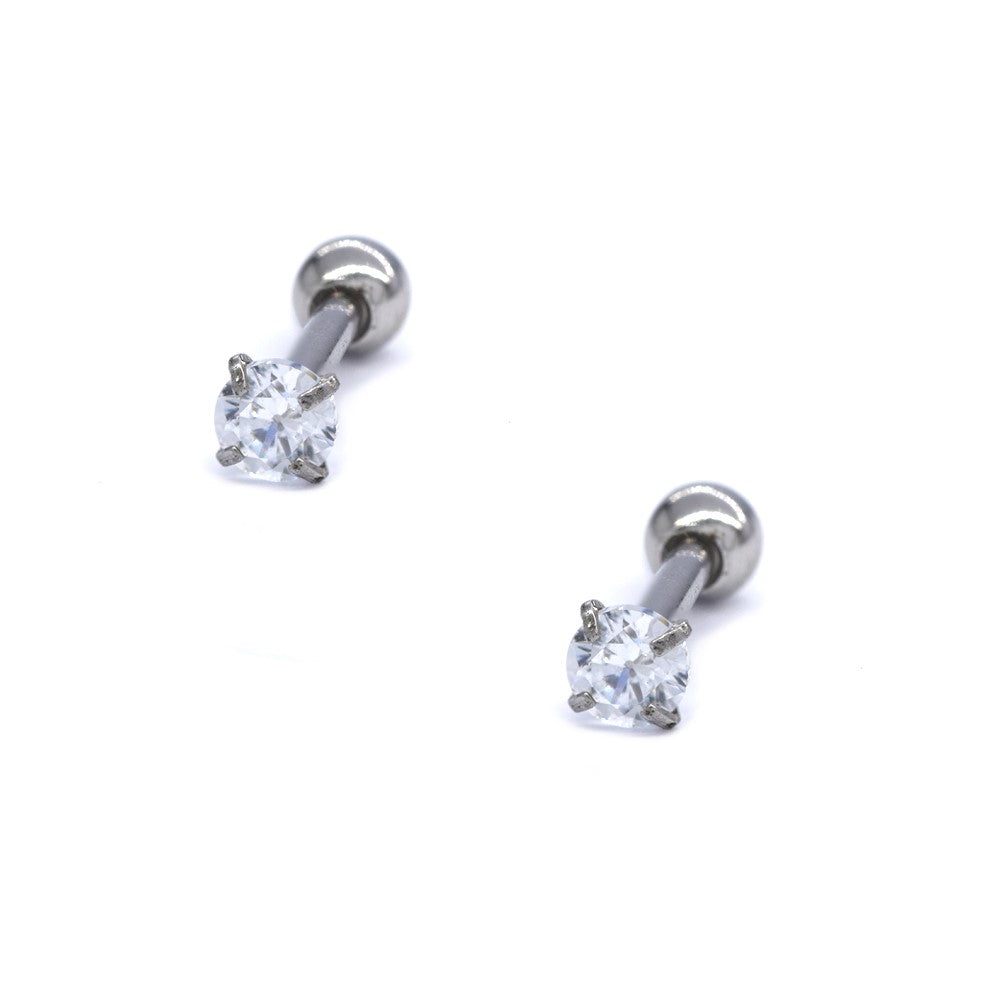 2 Pack stainless steel 3mm cubic zirconia ear piercing stud - SSYBJ4041