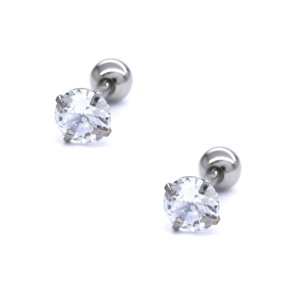 2 Pack stainless steel 5mm cubic zirconia ear piercing stud - SSYBJ4042