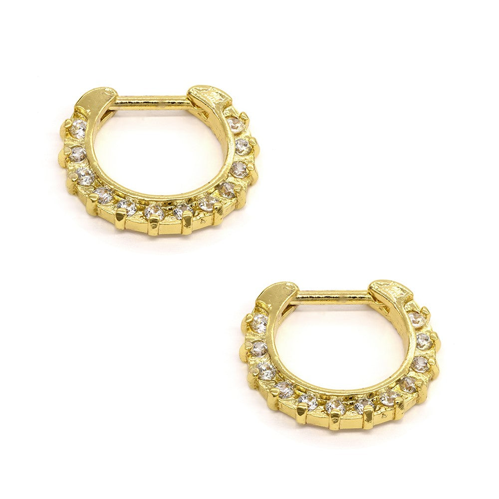 2 Pack Stainless steel septum Cubic Zirconia ring - SSYBJ4048