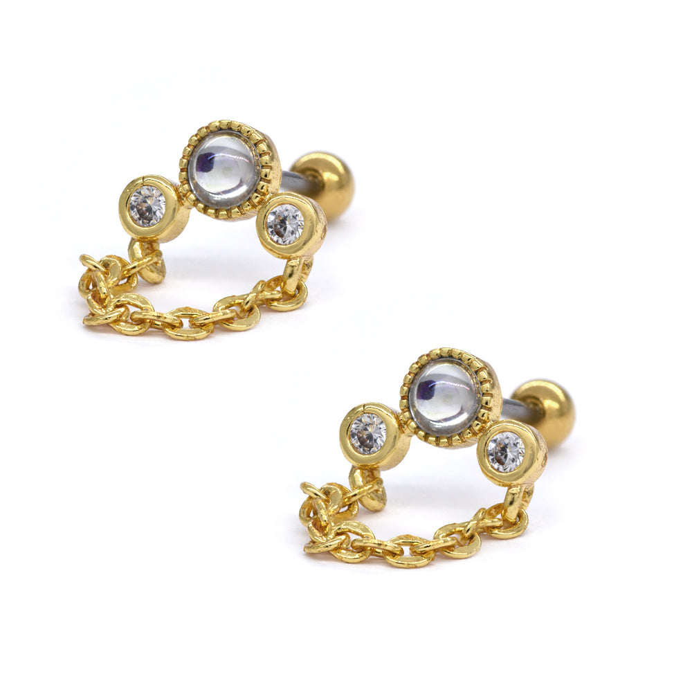 2 Pack Stainless steel ear piercing with chain detail - SSYBJ4061