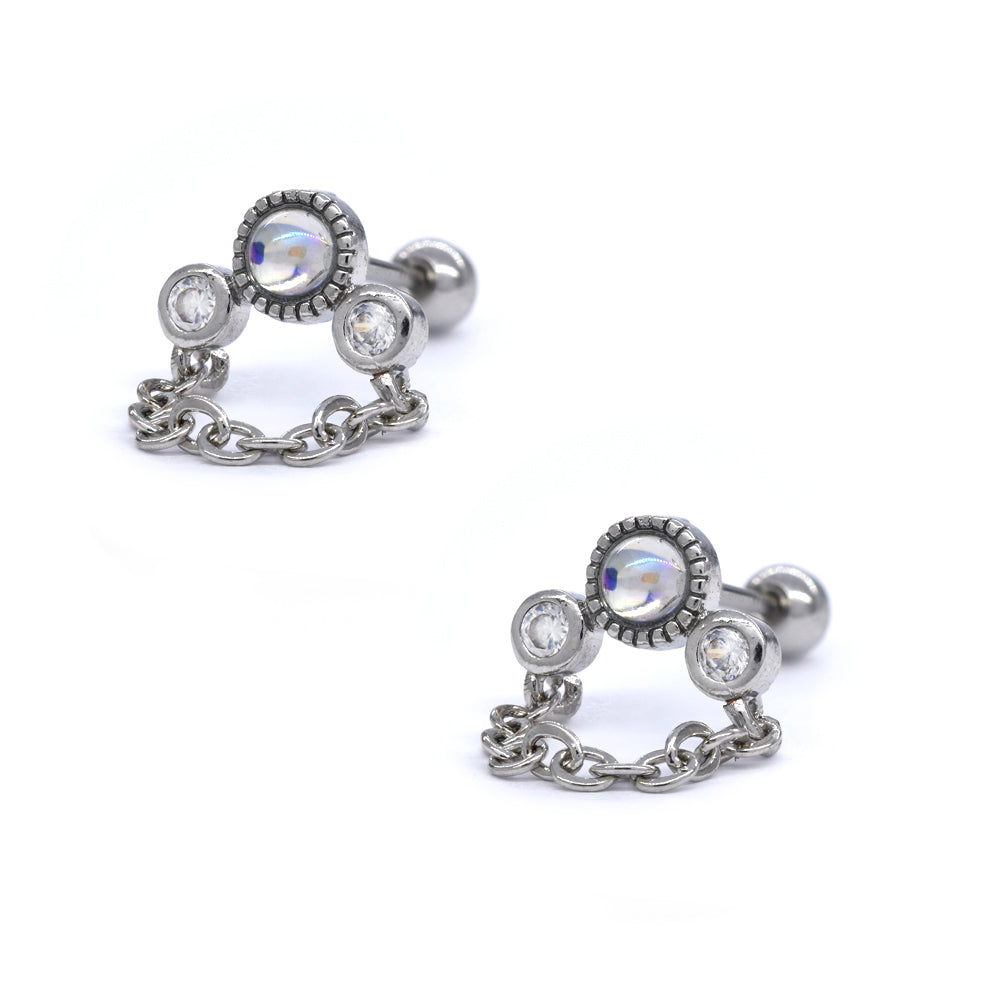 2 Pack Stainless steel ear piercing with chain detail - SSYBJ4061