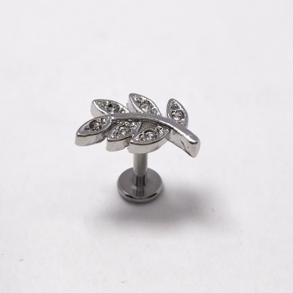 Stainless steel cubic zirconia leaf piercing - SSYBJ4810