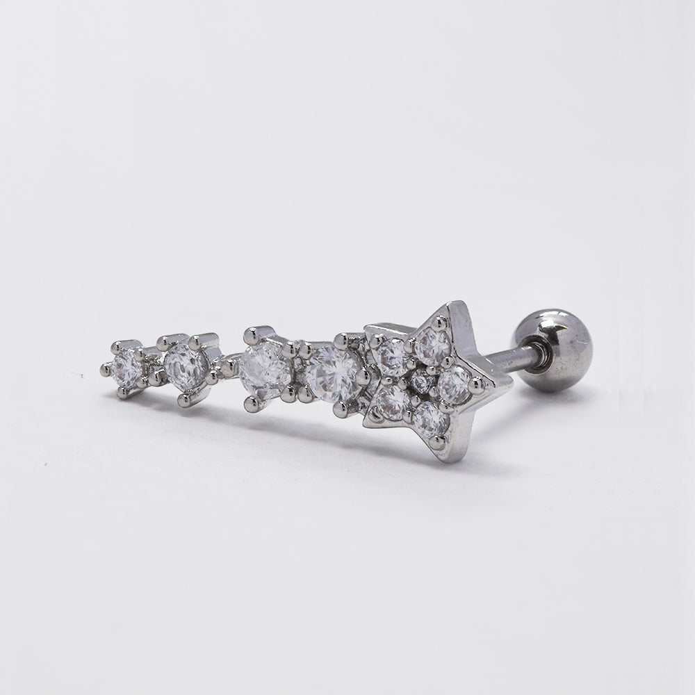 Stainless steel cubic zirconia silver shooting star piercing - SSYBJ4813