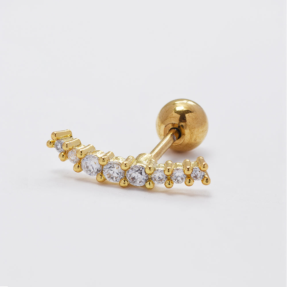 Stainless steel cubic zirconia gold curved bar piercing - SSYBJ4818