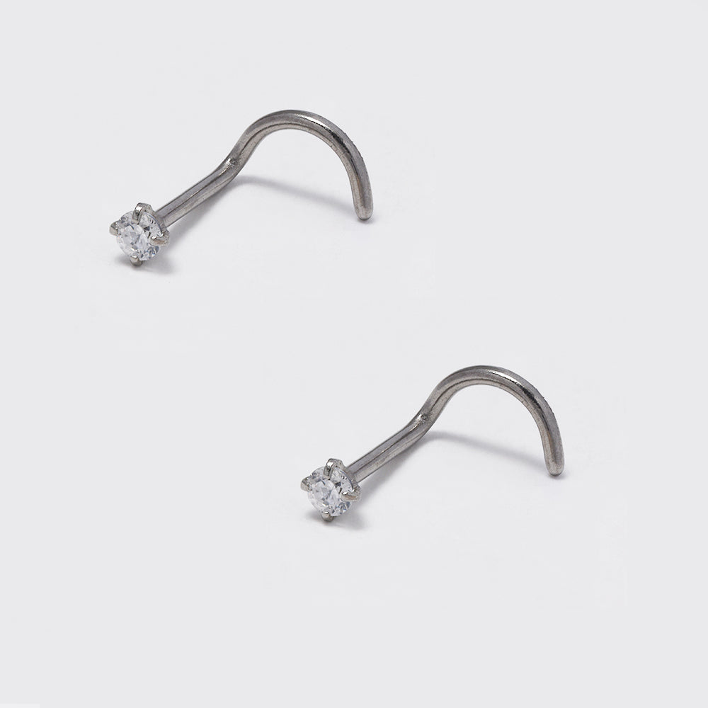 2 Pack Stainless steel nose twist piercing with cubic zirconia - SSYBJ4823