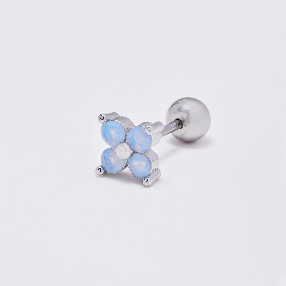 Stainless steel cubic zirconia blue flower cartilage piercing with ball closure - SSYBJ4845