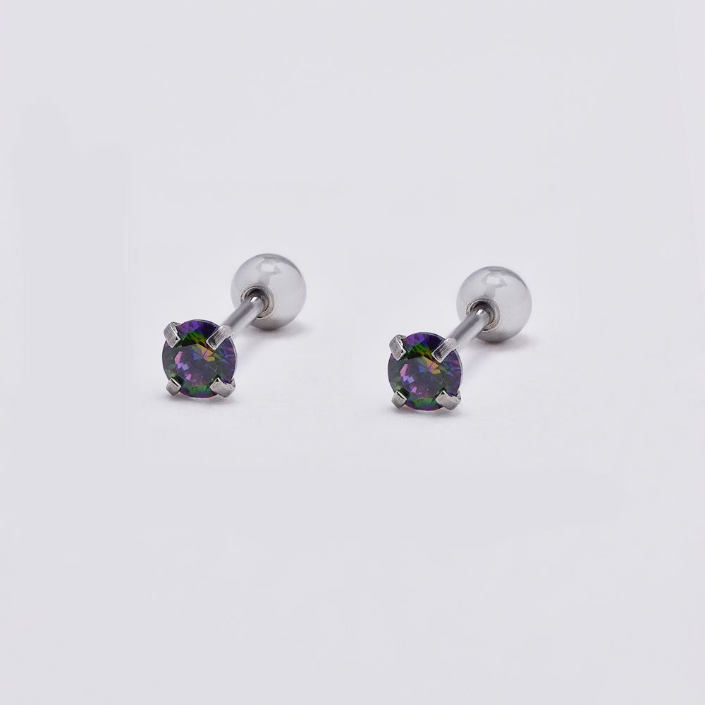 2 Pack stainless steel 3mm round multi colour cubic zirconia cartilage piercing with ball closure - SSYBJ4849