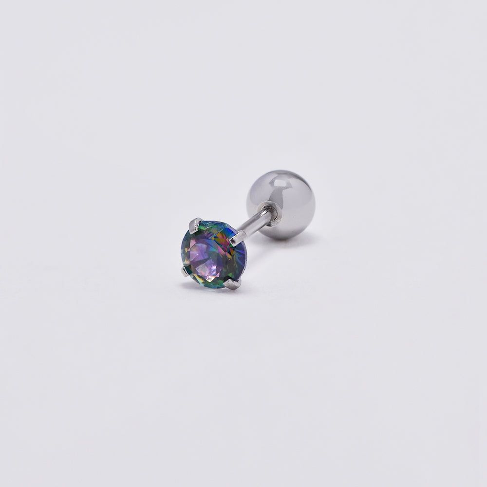 Stainless steel 4mm round multi colour cubic zirconia cartilage piercing with ball closure - SSYBJ4850
