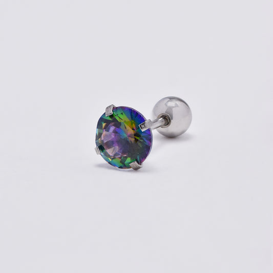 Stainless steel 6mm round multi colour cubic zirconia cartilage piercing with ball closure