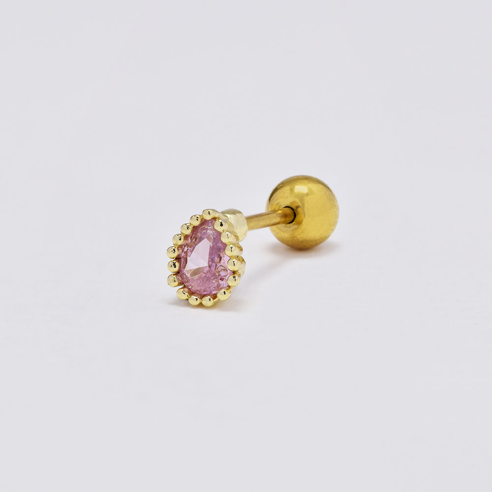 Stainless steel pink teardrop cubic zirconia cartilage piercing with ball closure - SSYBJ4861