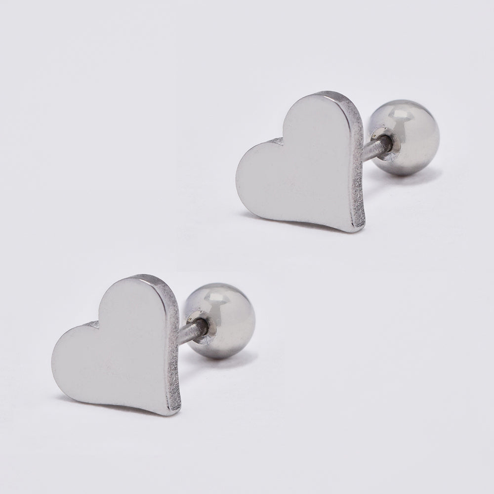 2 Pack stainless steel heart ear piercing with ball closure - SSYBJ4863